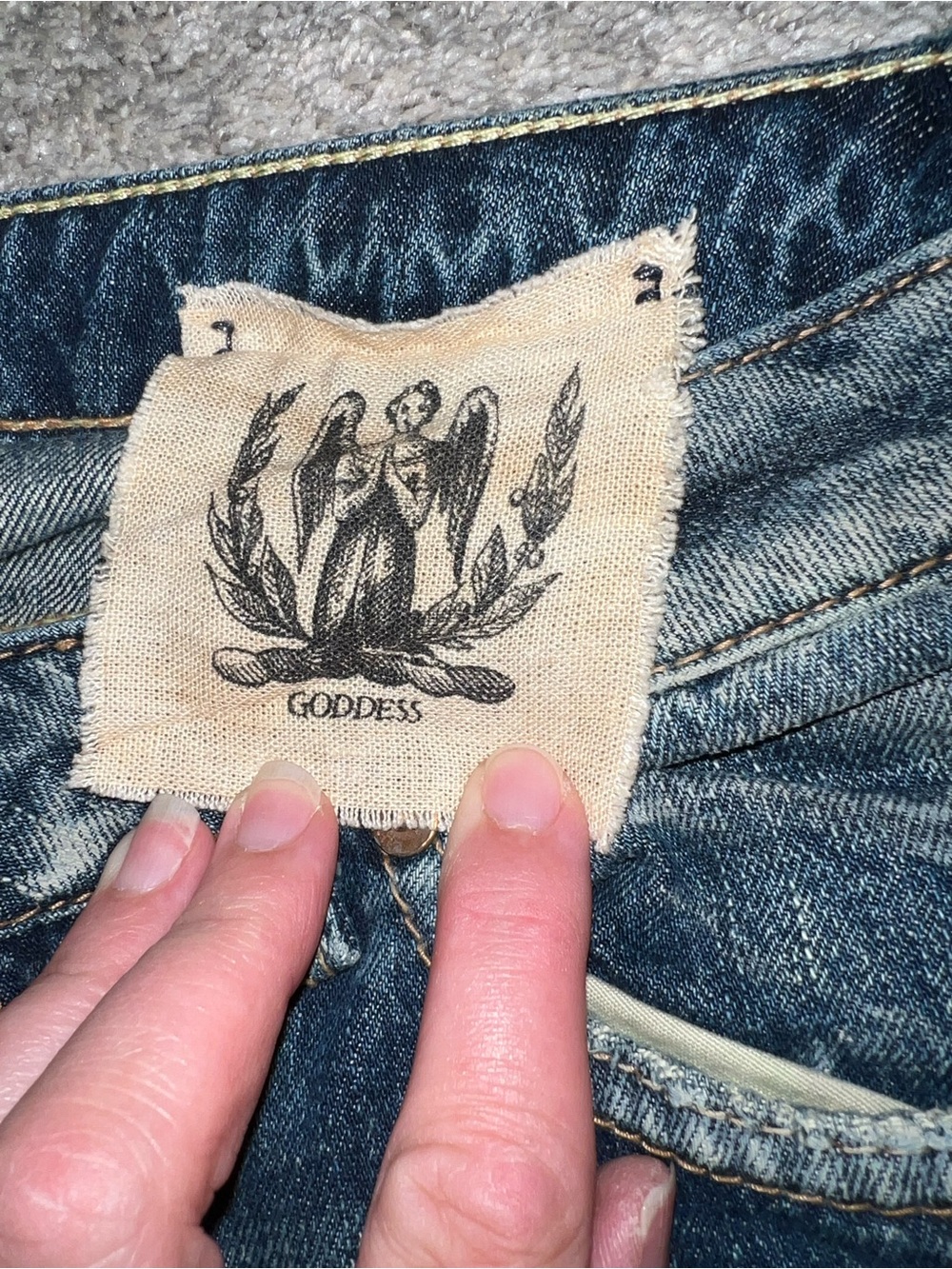 Union Goddess Dark Blue Flare Jeans with Subtle Distress - Picture 2 of 10